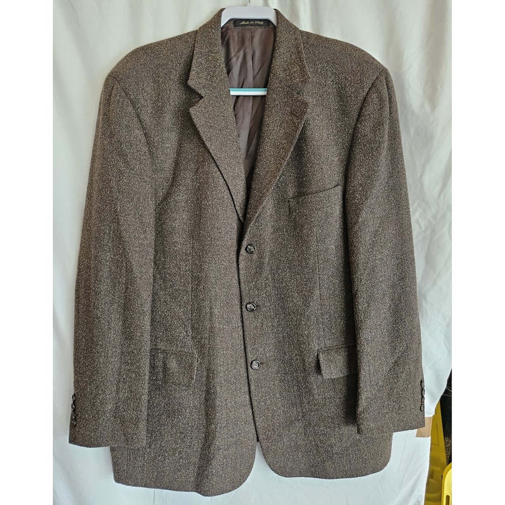 Pronto Uomo 2-Piece Suit Mens 48L Brown Tweed Wool/Poly 3 Button Notch